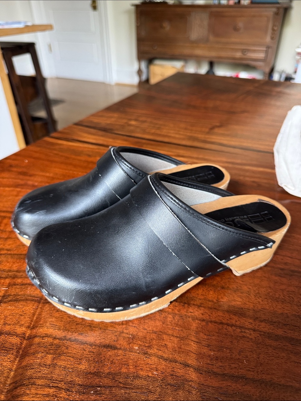 Black Leather Clog Mules - Classic Slip-On Comfort